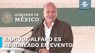 Abuchean al gobernador de Jalisco, Enrique Alfaro; AMLO y Sheinbaum salen en su defensa