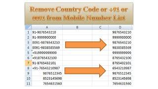 How to Remove Country Code or +91 or 0091 or 91 from Mobile Numbers List in Microsoft Excel