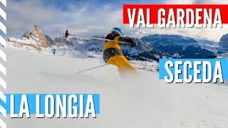 La Longia ski slope in Val Gardena Dolomites: From the Seceda to Ortisei