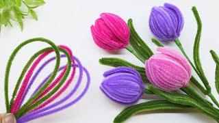  How to make Tulips Flowers from Chenille Wire. Tulips Pipe Cleaners #DIY