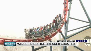 Marcus Leshock rides Ice Breaker coaster at Sea World