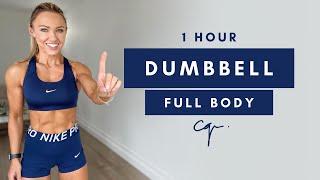 1 Hour DUMBBELL FULL BODY WORKOUT at Home | No Jumping