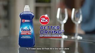 Wet dishes? Try Finish Rinse Aid! It's formula speeds up drying for drier and shinier dishes