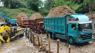 RC DAM TRUK HINO 500 TRONTON DAN TRINTON BERMUATAN FUL PASIR NYEBRANG SUNGAI BESAR‼️ rc exsavator