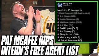 Pat McAfee DESTROYS His Interns Top 10 NFL Free Agent List