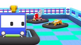 The Bumper Cars - Learn with Tiny Trucks, Dino the Dinosaur and trucks : bulldozer, crane, excavator