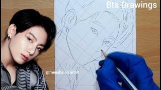 BTS Jungkook Drawing Step by Step || Outline Tutorial For Beginners || BTS Drawings |방탄소년단