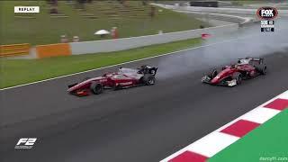 2018 F2 Spain Race 1 - Gelael and Deletraz Collide