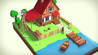 low poly village cinema 4d