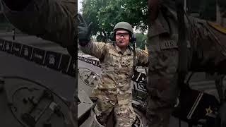 US army members operate battle tank during military parade