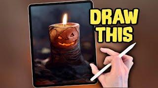 PROCREATE Halloween pumpkin Candle DRAWING Tutorial in EASY steps