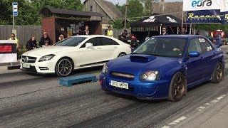 Subaru Impreza WRX EJ20 vs Mercedes-Benz CLS 500 1/8 mile drag race