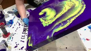 (229) LARGE CANVAS No Silicone Straight Pour - Fluid Acrylic Pouring - Flow Art Painting