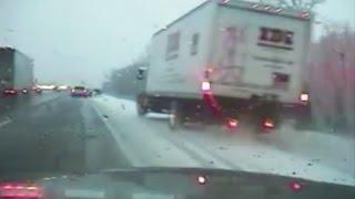 Dashcam Captures Near-Miss On Snowy Crystal Roads