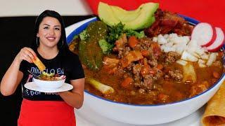 CARNE MOLIDA En Su Jugó, Juicy Mexican Ground Beef Stew and beans Recipe with Salsa Verde