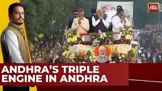 PM Modi, Naidu, Pawan Kalyan Lead Massive Roadshow In Visakhapatnam | PM Modi Roadshow In Andhra