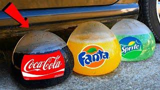 EKSPERIMEN MOBIL VS COCA-COLA,SPRITE,FANTA DALAM BALON