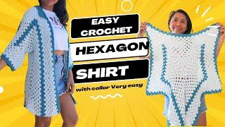 Easy crochet hexagon shirt with collar| peppermint crochet shirt