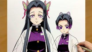 How to Draw Kochou Kanae and Shinobu from Demon Slayer | Butterfly Sisters Tutorial