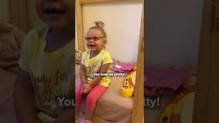 Little girl sees mom and dad for the first time 