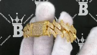 Gold Spiked Cuban Link Iced Out Hip Hop Bracelet | MBB305G