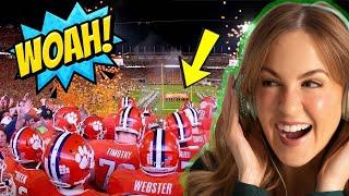 Irish Girl Reacts to CRAZY College Football Entrances 