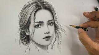 Realistic Girl Portrait Drawing in Graphite Pencil | Time-Lapse