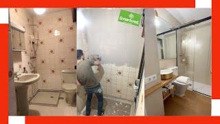  TRANSFORMACIÓN de un BAÑO Pequeño y Antiguo - Revestimiento de Paredes con MICROCEMENTO 