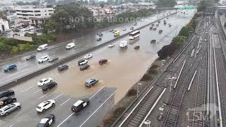 11-22-2024 San Francisco, California - Flash Floods Cause Heavy Traffic on Highway 280 - Drone