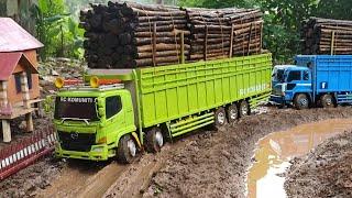 MOBIL RC TRUK HINO TRIBAL DAN FUSO BELAP BERMUATAN FUL KAYU MELEWATI JALAN BERLUMPUR OFROAD