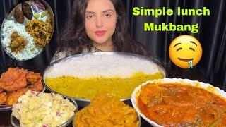 Eating Dal, Chawal, Spicy Fish Kalia, Egg Aloo Bharta, Vegetable Curry, Veg Pakode| ASMR Eating Show