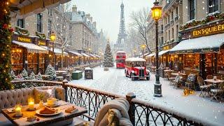 Paris Christmas Jazz Instrumental Music  Cozy Christmas Porch Ambience & Warm Fireplace to Study