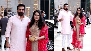 Former Indian Cricketer Zaheer Khan With Wife Sagarika Ghatge Arrive At Radhika Merchant Arangetram