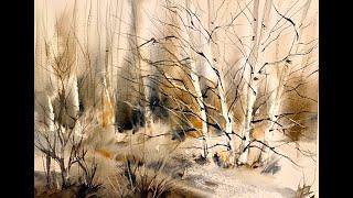 Lois' Simple Birch Trees WITHOUT Masking Fluid! Watercolor Landscape Painting Loose Watercolour Demo