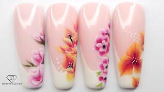 One stroke flowers with acrylic paints. Flower nail art. Spring 2022 nail art