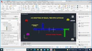 AutoCAD 2-D Drafting of Equal Tee(AutoCAD Piping components Tutorial)
