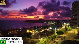  Incredible red sunrise on Ponta Negra beach in Natal, RN, Brazil [4K] drone video