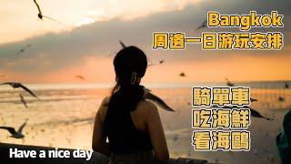 曼谷生活vlog|周邊一日遊玩線路：騎腳踏車‍️吃海鮮大餐看海鷗 |第一次吃生蝦|