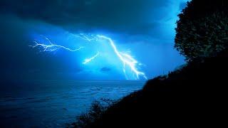 Thunder and Lightning Rain Sounds on Ocean waves with Black Screen  Storm White Noise for Sleep