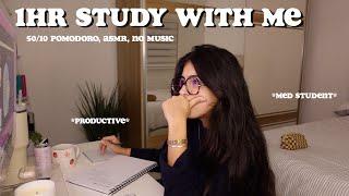 1 Hour Study With Me  real time ASMR 50/10 pomodoro, late night, background noise, no music