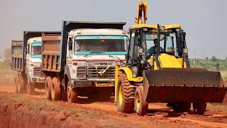 JCB 3dx Backhoe Making Pond with Tata 2518 Ex Truck and Tata LPK Tipper Truck