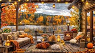 Cozy Autumn Jazz Playlist  Lakeside Café Ambience & Crackling Fireplace for Relaxation & Focus