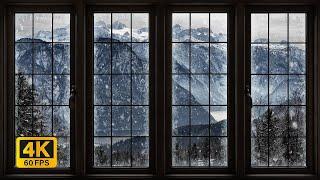 4K Winter landscape with snow window View - Relaxing, Calming, Ambience