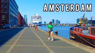  Walking in Amsterdam, Netherlands 4K KNSM Island, Cruise Ships, Modern Neighborhood