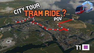 Cities Skylines: 2 POV Tram Ride real sounds 3 Lines trough beautiful metropolis - tour multi view