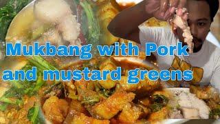 Pork mukbang|| pork boil with mustard greens|| #porkrecipe #porkeating #pork