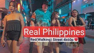 WET Scenes from Angeles City Philippines - Walking (Red) Street - 4k60p