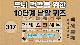 두뇌 건강을 위한 10단계 낱말 퀴즈 - 317편 [숨은단어찾기, 치매예방퀴즈, 뇌운동 훈련, 낱말퀴즈, Korean Hidden word Quiz]