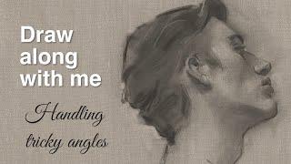 Draw along: handling difficult angles when drawing a portrait - real time recording