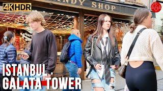 Istanbul 2024 Galata Tower Tourist Area Walking Tour 4K